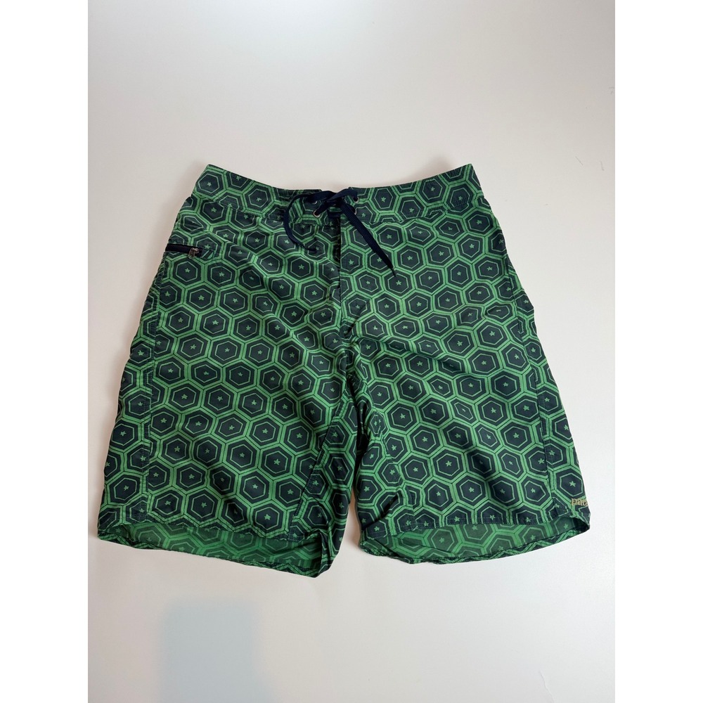 Patagonia Mens 32 Board Shorts Green Hexagon Star Geometric Print Swim Trunk